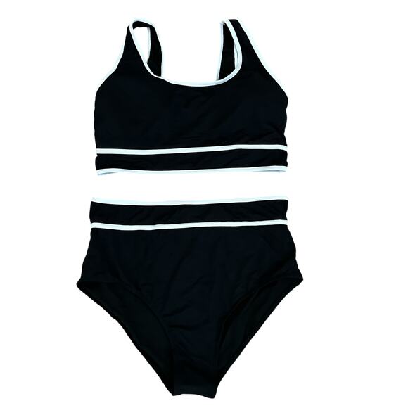 Aqa Eve Women's Plus Size Blk/Wht High Waist 2 Piece Bikini Size - 16W - NWT - Picture 3 of 6